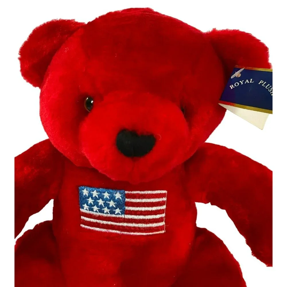 Vintage Royal Plush Toys Bear NWT 9 1/2" Red White Blue American Flag USA w/TAG! - Picture 2 of 7